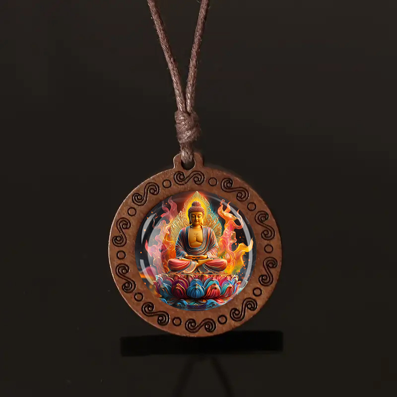 Flame Light Throne Wooden Pendant Necklace, Unisex